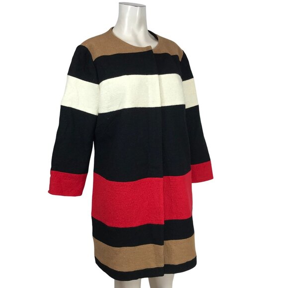 CHICO'S ~ WOMENS 2 PETITE ~ FULL ZIP WOOL COLOR BLOCK STRIPE DUSTER JACKET - Picture 1 of 7